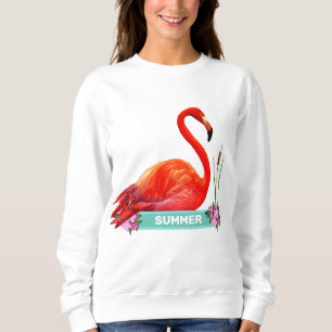 Camiseta Flamingo e Flores Rosa Coral