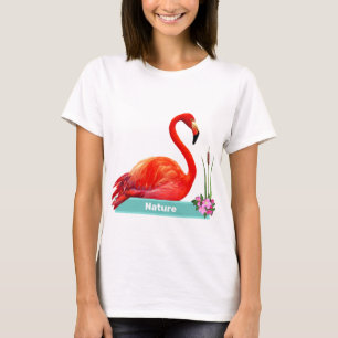 Camiseta Flamingo e Flores Rosa-Coral