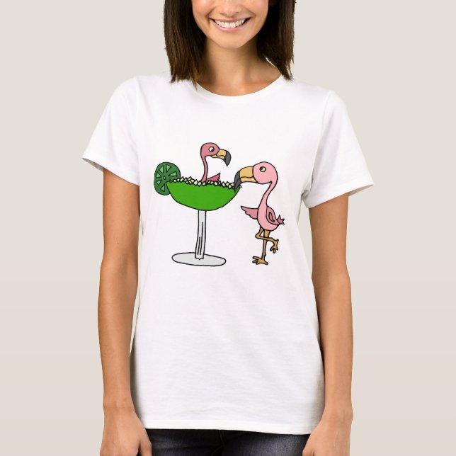 Camiseta Flamingo e Margarita cor-de-rosa engraçados (Frente)