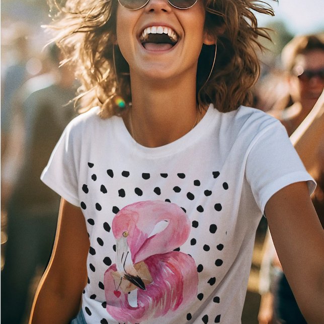Camiseta Flamingo e pontos cor-de-água rosa moderna (Criador carregado)