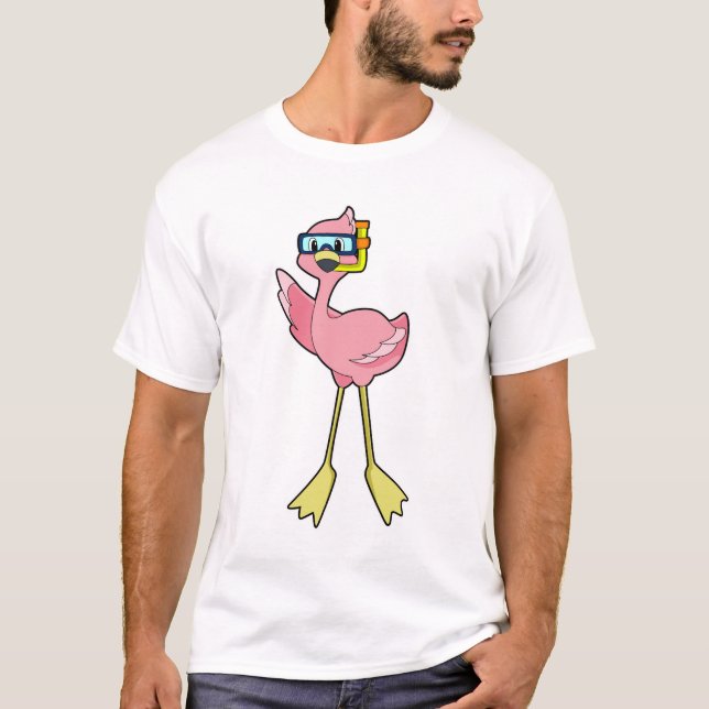 Camiseta Flamingo em mergulho com Snorkel (Frente)