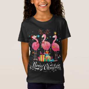 Camiseta Flamingo Engraçado Luz Santa Héater Árvore de Nata