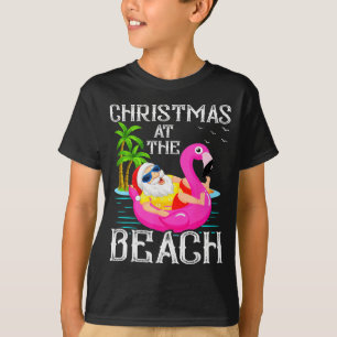 Camiseta Flamingo Flutuante Engraçado Papai Noel Natal Na