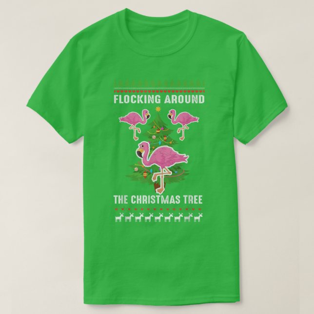 Camiseta Flamingo Funny Christmas Tree  (Frente do Design)