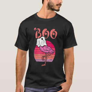 Camiseta Flamingo Ghost Boo Rosa Sunset Retro Halloween Bir