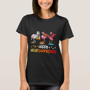 Camiseta Flamingo Happy Hallothanksmas Halloween Thanksgivi
