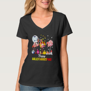 Camiseta Flamingo Happy Hallothanksmas Halloween Thanksgivi