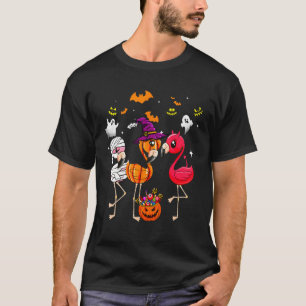 Camiseta Flamingo Happy Halloween Pumpkin Mummy Witmy