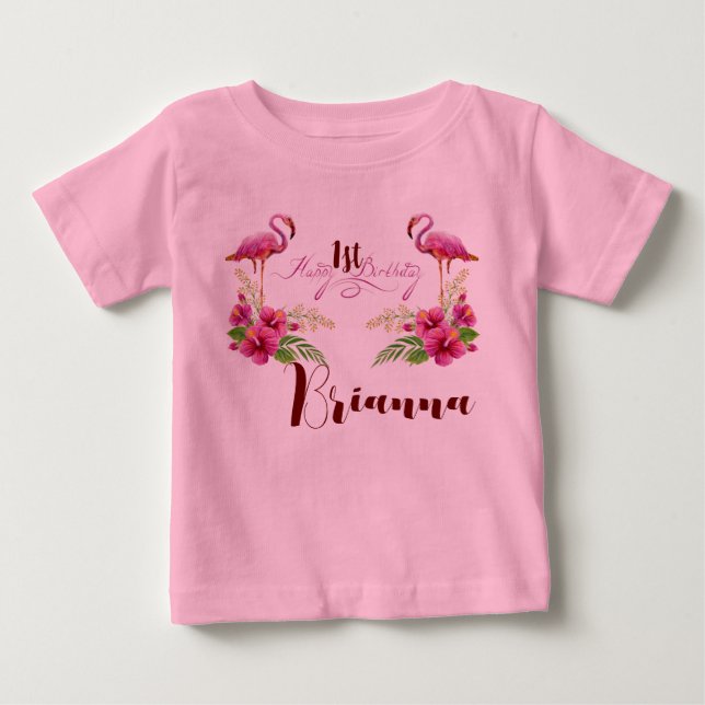 Camiseta Flamingo Híbisquinho Rosa Personalizado Aniversári (Frente)