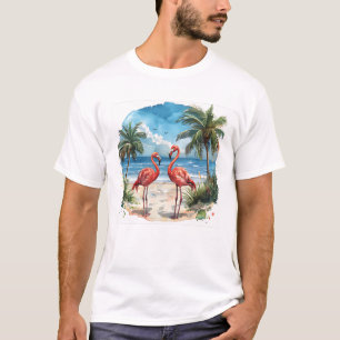 Camiseta Flamingo Ilha Tropical Praia Palmeiras