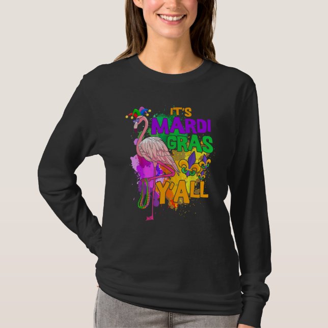 Camiseta Flamingo Its Mardi Gras Yall Carnival Jester Hat W (Frente)