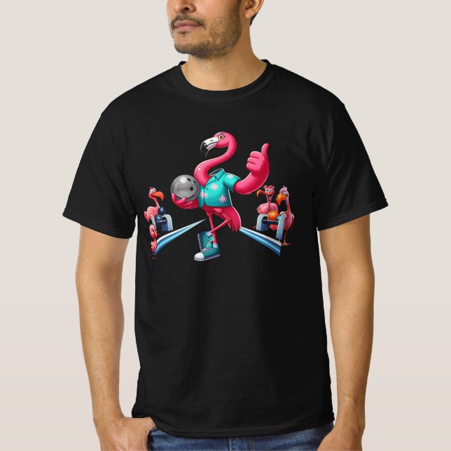 Camiseta Flamingo Jogando Boliche Gráfico Bowler Bowlin (Frente)