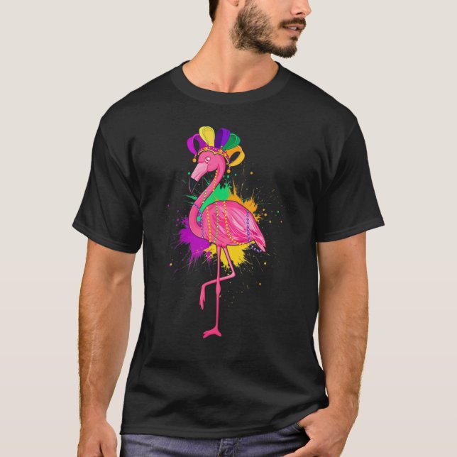 Camiseta Flamingo Mardi Gras Cachorros Carnavais Fe (Frente)