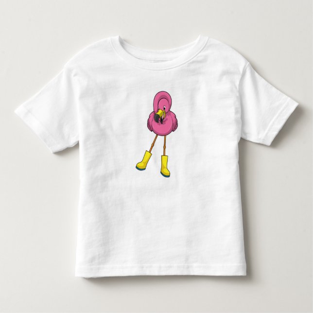 Camiseta Flamingo na chuva com botas de borracha (Frente)