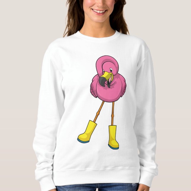 Camiseta Flamingo na chuva com botas de borracha (Frente)