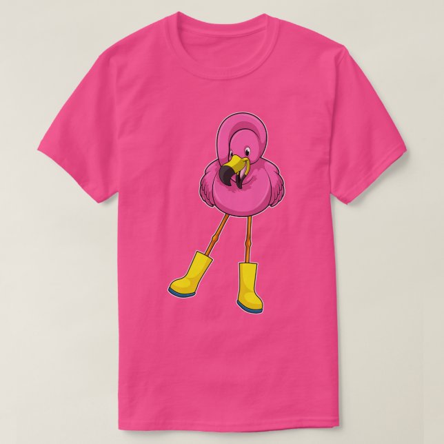 Camiseta Flamingo na Chuva com Botas de Borracha (Frente do Design)