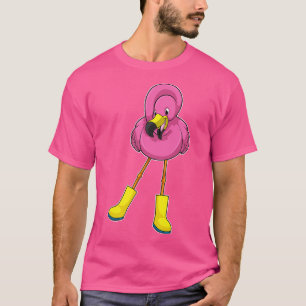 Camiseta Flamingo na chuva com botas de borracha