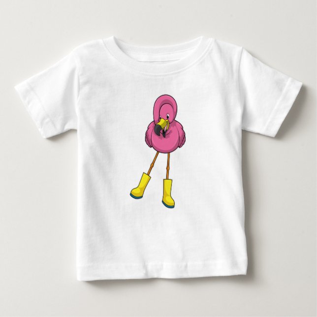 Camiseta Flamingo na chuva com botas de borracha (Frente)