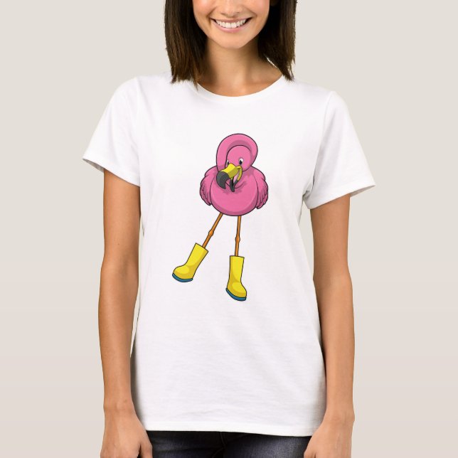 Camiseta Flamingo na chuva com botas de borracha (Frente)