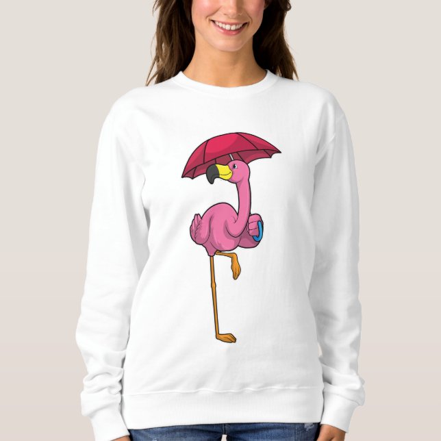 Camiseta Flamingo na chuva com guarda-chuva (Frente)