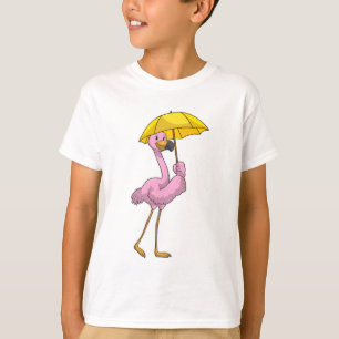 Camiseta Flamingo na chuva com guarda-chuva