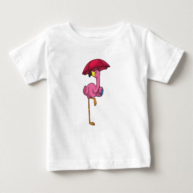 Camiseta Flamingo na chuva com guarda-chuva (Frente)