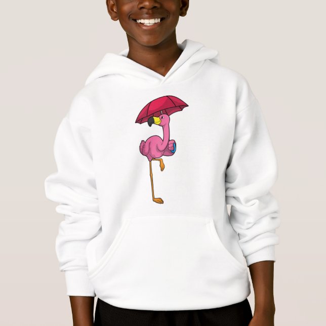 Camiseta Flamingo na chuva com guarda-chuva (Frente)