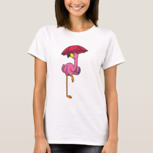 Camiseta Flamingo na chuva com guarda-chuva