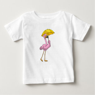 Camiseta Flamingo na chuva com guarda-chuva