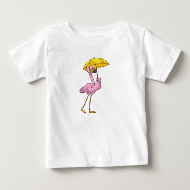 Camiseta Flamingo na chuva com guarda-chuva (Frente)