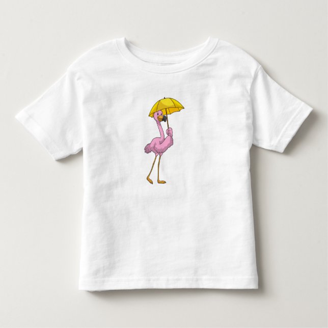 Camiseta Flamingo na chuva com guarda-chuva (Frente)