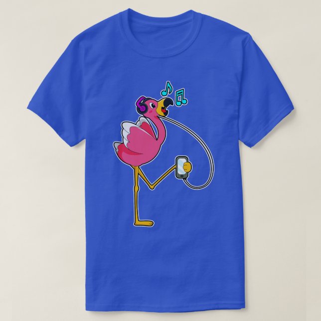 Camiseta Flamingo na Música com Fone de Ouvido (Frente do Design)