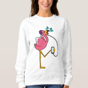 Camiseta Flamingo na Música com Fone de Ouvido