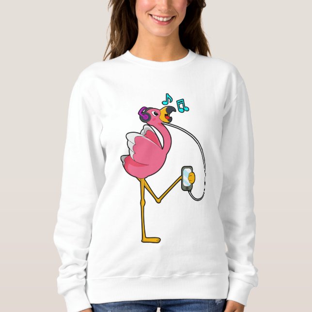 Camiseta Flamingo na Música com Fone de Ouvido (Frente)