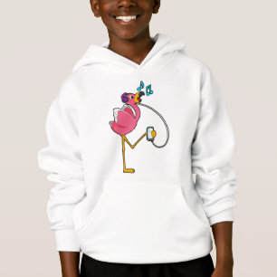 Camiseta Flamingo na Música com Fone de Ouvido