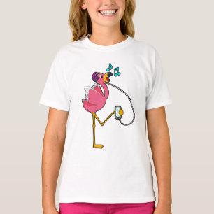 Camiseta Flamingo na Música com Fone de Ouvido