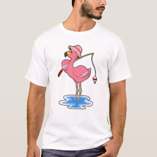 Camiseta Flamingo na pesca com cana de pesca