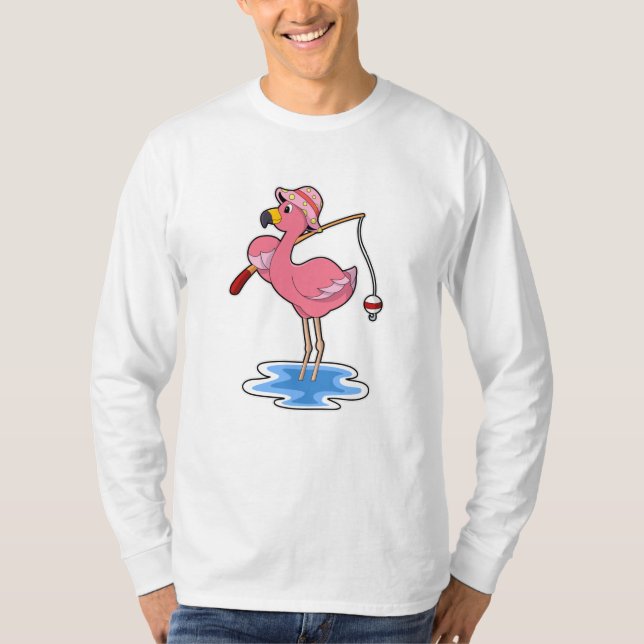 Camiseta Flamingo na pesca com cana de pesca (Frente)