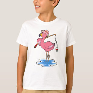 Camiseta Flamingo na pesca com cana de pesca