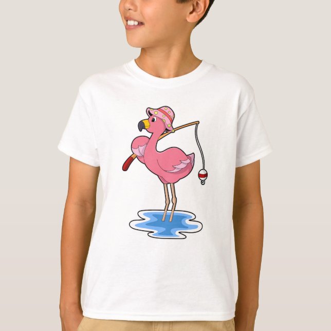 Camiseta Flamingo na pesca com cana de pesca (Frente)