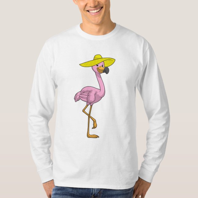 Camiseta Flamingo na praia com chapéu (Frente)
