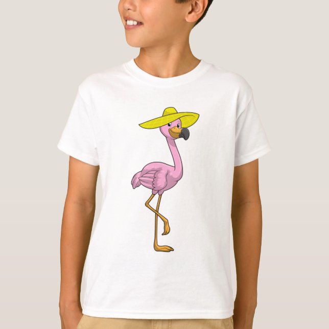 Camiseta Flamingo na praia com chapéu (Frente)