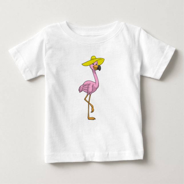 Camiseta Flamingo na praia com chapéu (Frente)