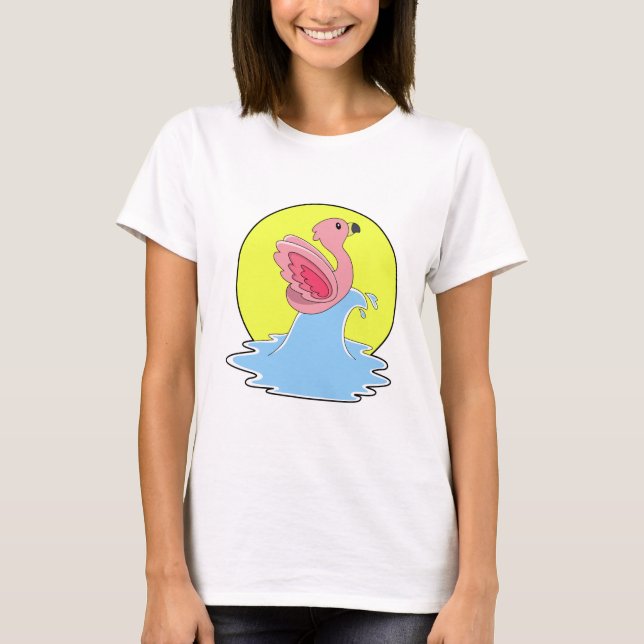 Camiseta Flamingo no Surfe na Água (Frente)