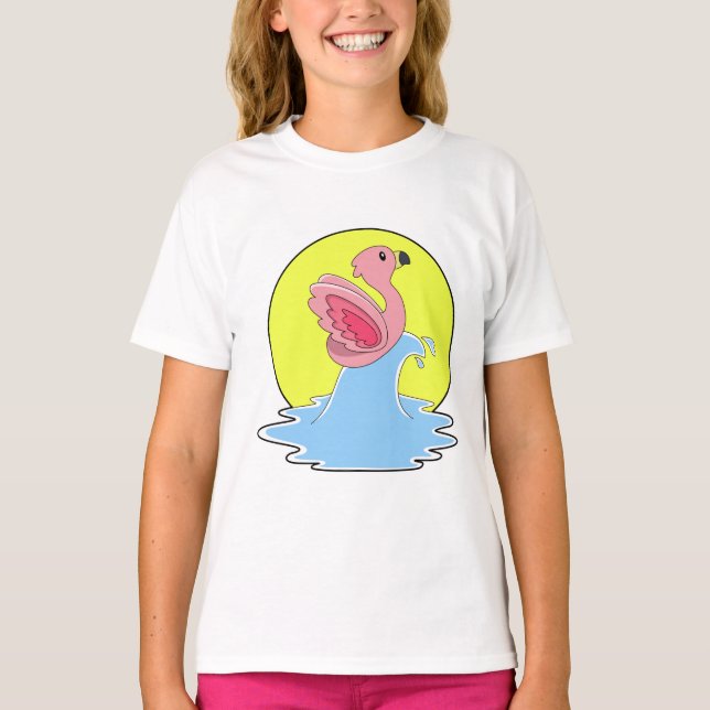 Camiseta Flamingo no Surfe na Água (Frente)