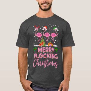 Camiseta Flamingo Noel Hats Dançando Em Flocos De Feliz De