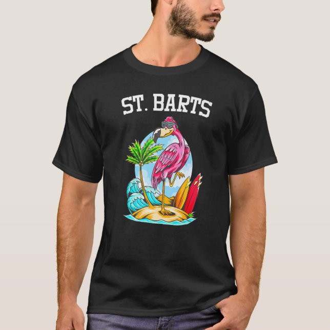Camiseta Flamingo Ocean Beach Wave Surfboard Santo Barthele (Frente)