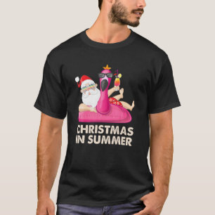 Camiseta Flamingo Papais noeis Hawaii Sunglass Natal Em Sum