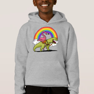Camiseta Flamingo Pássaro Andando T-Rex Dinossauro Arco-Í