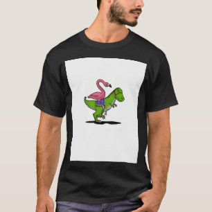 Camiseta Flamingo Pássaro Montando Dinossauro T-Rex